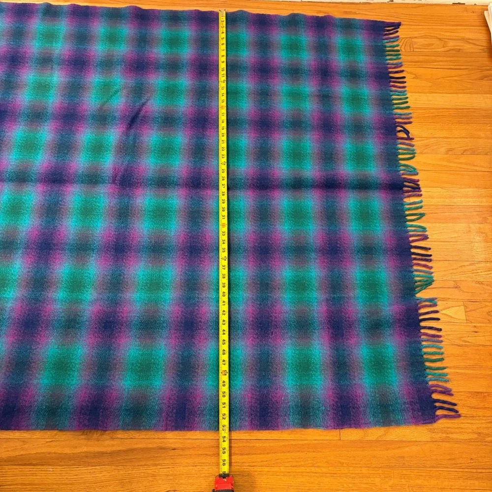 Hallim Handweavers, Wool Blanket, Purple Teal Plaid, 53x64, handmade